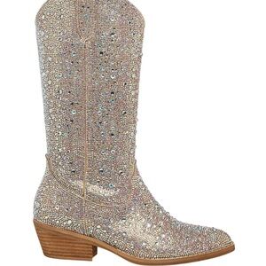 Madden Girl Redford Sparkling Silver Rhinestone Heeled cowgirl boots